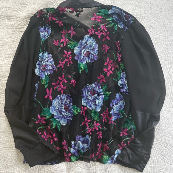 Vintage Lace and velvet Floral Sheer Black Blouse - Picture 9 of 9
